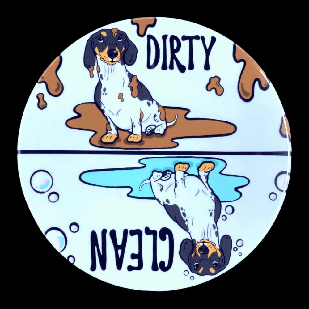 Black Piebald Dachshund Dog Clean Dirty Magnet